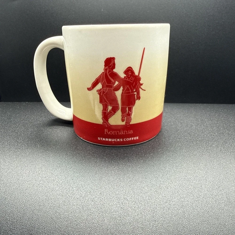 Starbucks Romania Collector Series City Mug White/Red/Beige 3fl oz 2012